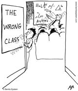 funny college university higher education student classroom wrong class lecture lecturn professor teacher teach campus teaching freshman sophomore junion senior graduate student cartoon 1318